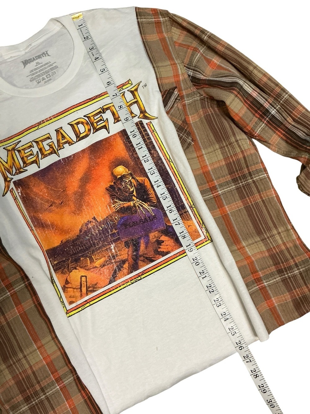 Megadeath Upcycled Shirt Band Tee Festival Grunge Boyfriend Plaid Flannel Unique - Picture 10 of 11